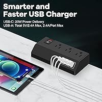 Vista 8 de Regleta de alimentación con abrazadera de escritorio de 3 salidas con 4 puertos USB, protector de sobretensiones de montaje en borde de escritorio