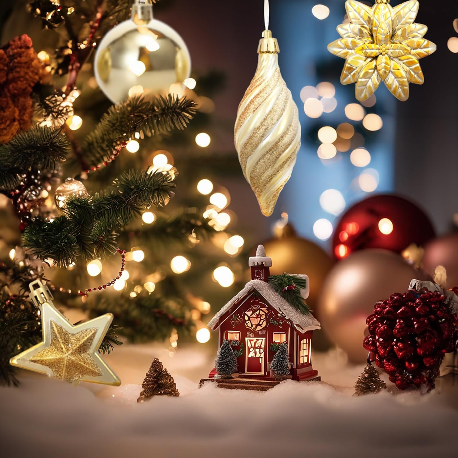 72ct Christmas Balls Tree Ornament Set Shatterproof Assorted Hanging Decorations in a Hand-held Gift Package for Xmas Tree Decor(Gold) - Image 3