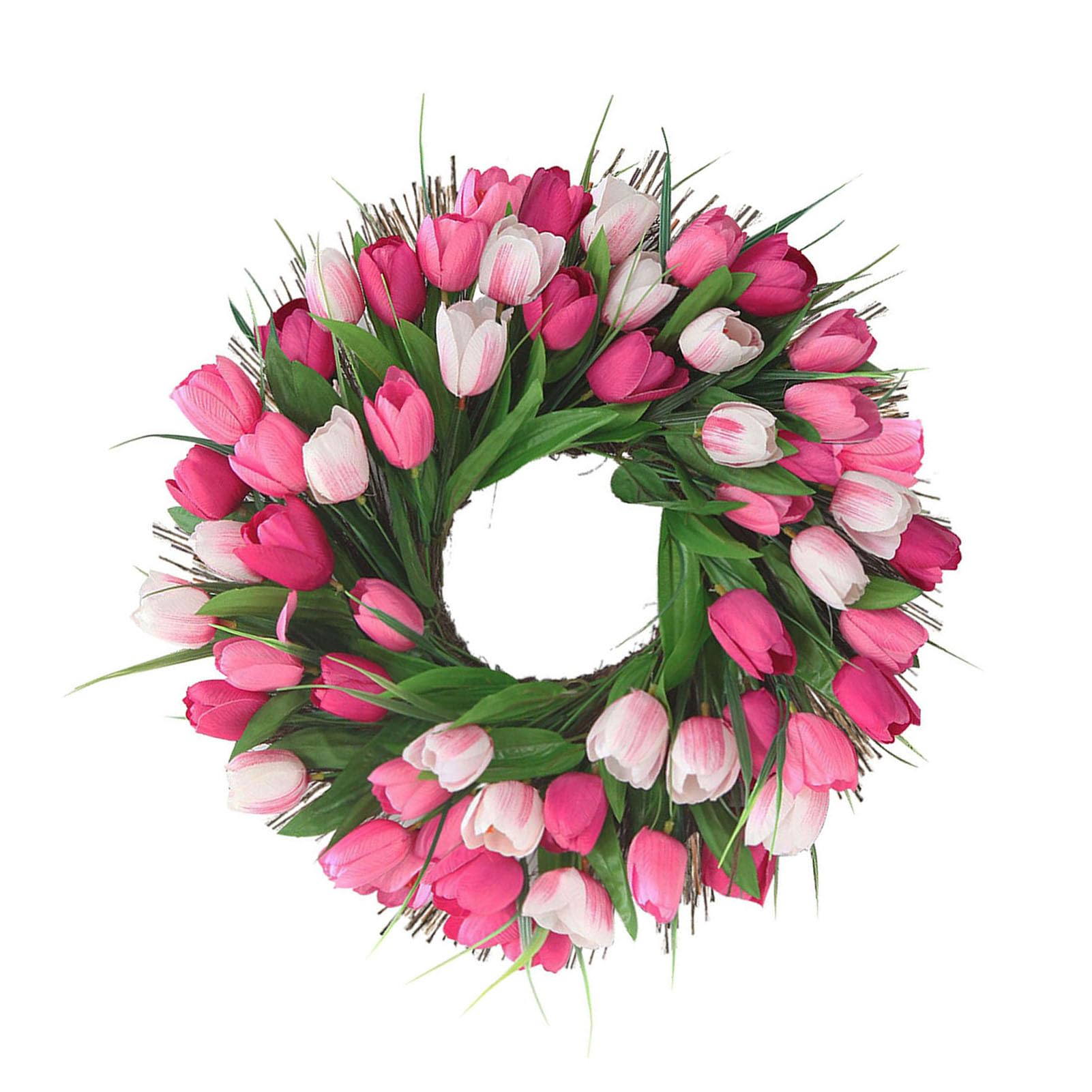 Frühlingskranz für die Haustür, 17,72 Zoll Realistischer Kranz, Künstliche Blumen-Sommer-Blumenkränze für die Ganze Saison für Tür, Hochzeit, Wand, Außen- und Innendekoration (Rosa Weiß)