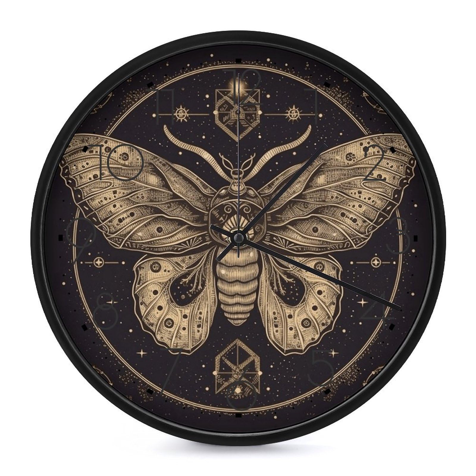 DWVTSLH Moth Wall Clock 10 Inch Silent Non-Ticking Modern Clocks Battery Operated - Decorative Wall Clocks for Bedroom Living Room Kitchen Office Wall Decor Gift Idea