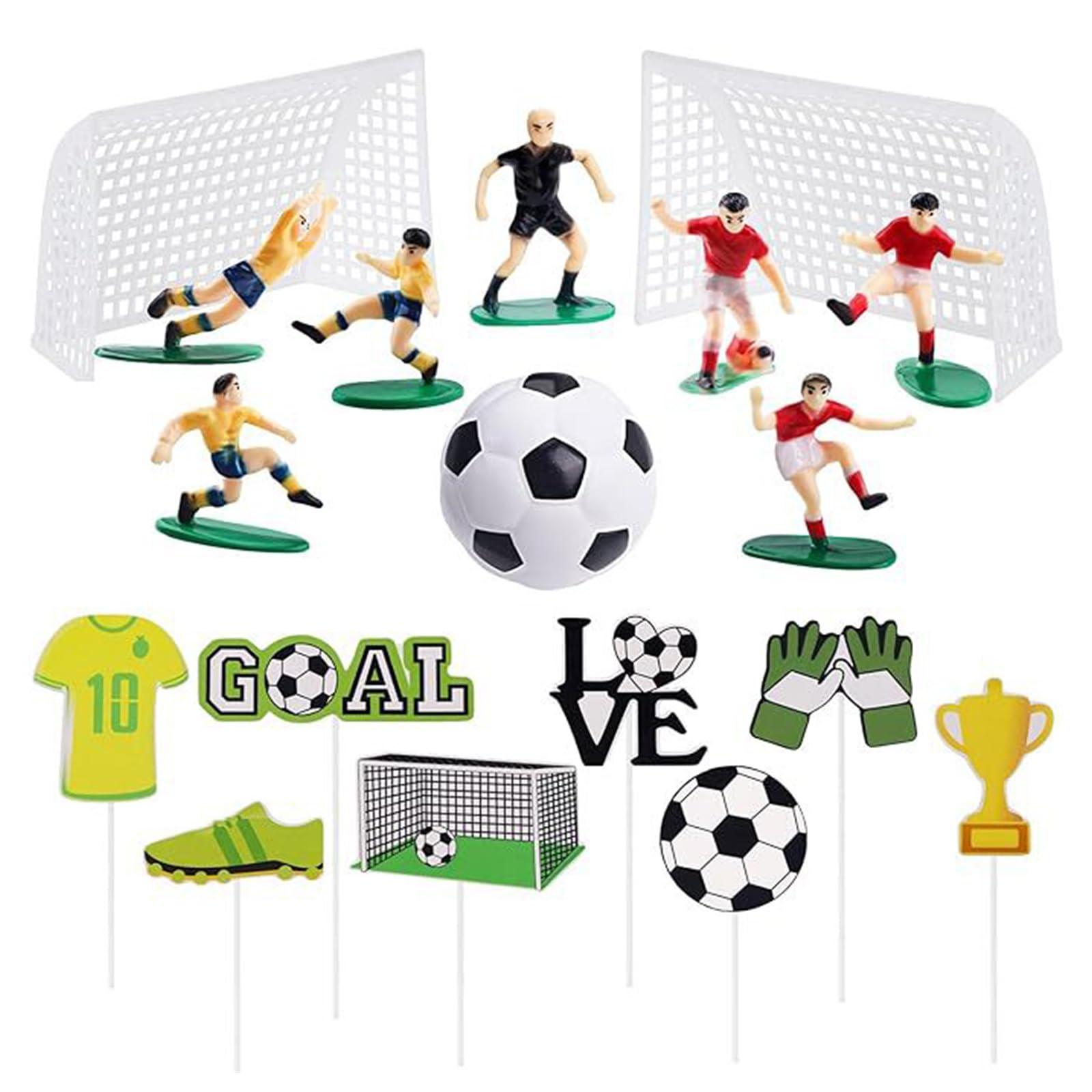 Juego de 19 piezas de decoración para tartas de fútbol, figuras de fútbol, decoración para tartas, decoración personalizada para cupcakes, decoración para niños, cumpleaños, deportes, fiesta temática