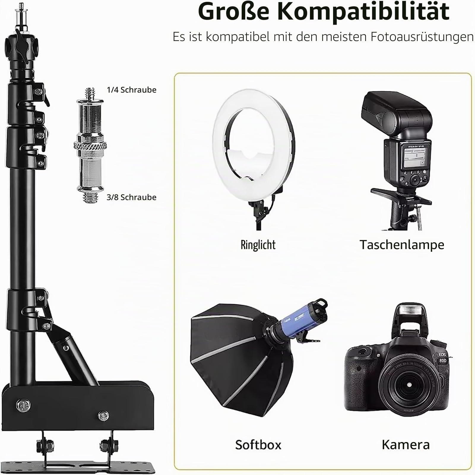NEWFUN Ringlicht Wandhalterung, Lichtstativ mit Boom Arm, Galgenstativ, 53-100CM, Dreiecksarm 180° Flexibel Schwenkbarer Kamera-Wandarm für Ringlicht, Softbox, Schirm-Monolight, Stroboskope