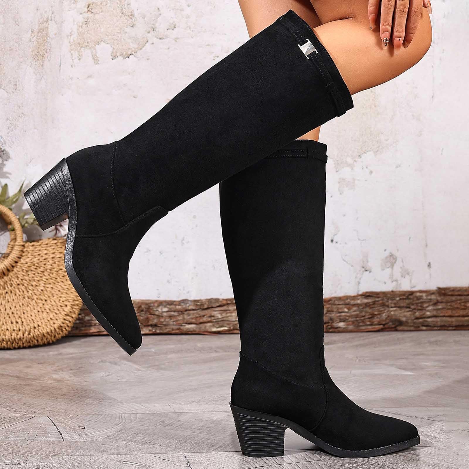 Botas por Encima de la Rodilla Botas de Media Pantorrilla Moda con Interior Forrado y Hebilla, Botines cómodos tacón bajo para otoño e Invierno.