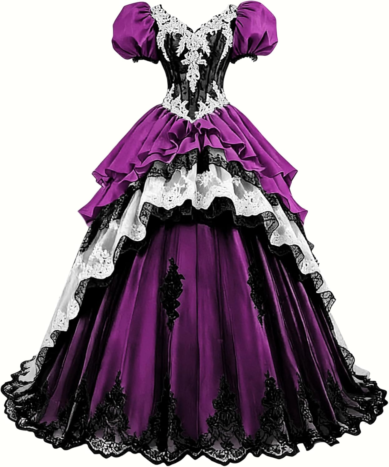 Mauuwy Gothic Wedding Dresses Lace Applique Victorian Dresses for Women Layered Tulle 1860s Quinceanera Dress Long Ball Gown