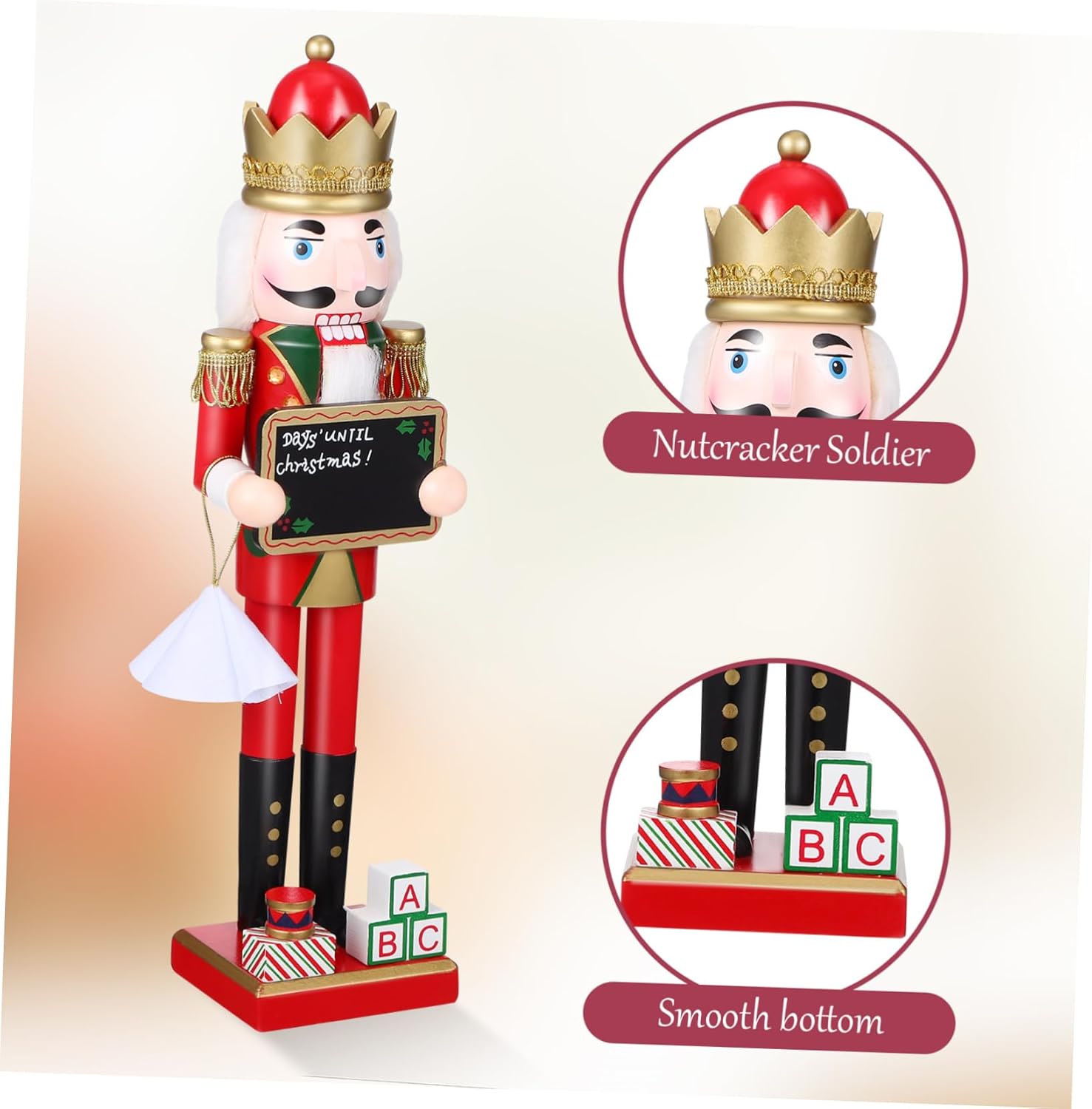 Cabilock Wooden Nutcracker Ornament Traditional Nutcracker Figure for Christmas Party Decoration Xmas Scene Layout Supply for Shelves Tables and Outdoor Decor