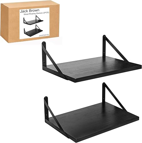 Jack Brown Wood Floating Shelves 2-Piece Set, Black