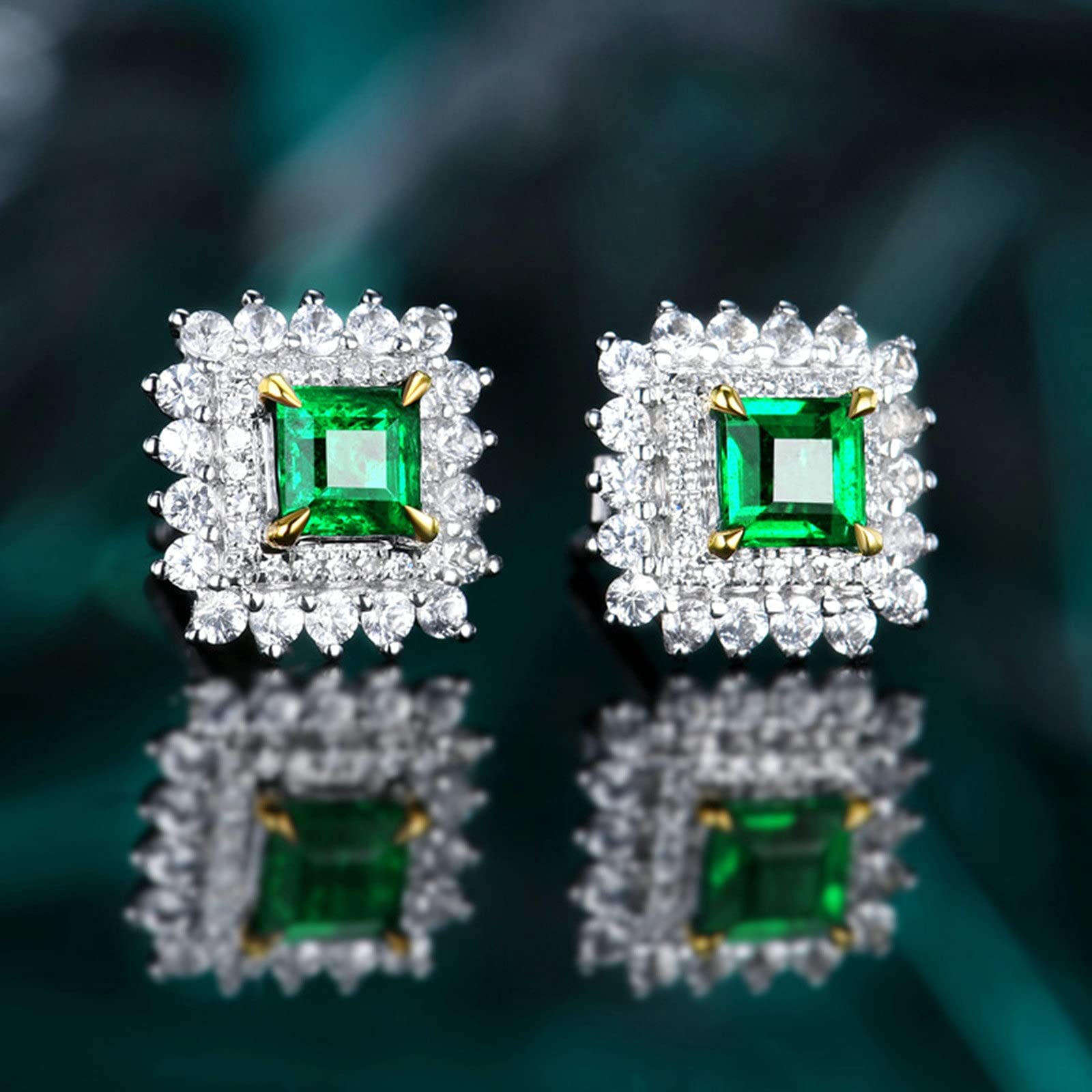 Daesar Damen Ohrstecker 750 Weißgold Echt, 4-Steg-Krappenfassung mit Smaragd 0.56ct Weißgold Ohrringe Hochzeit Diamant