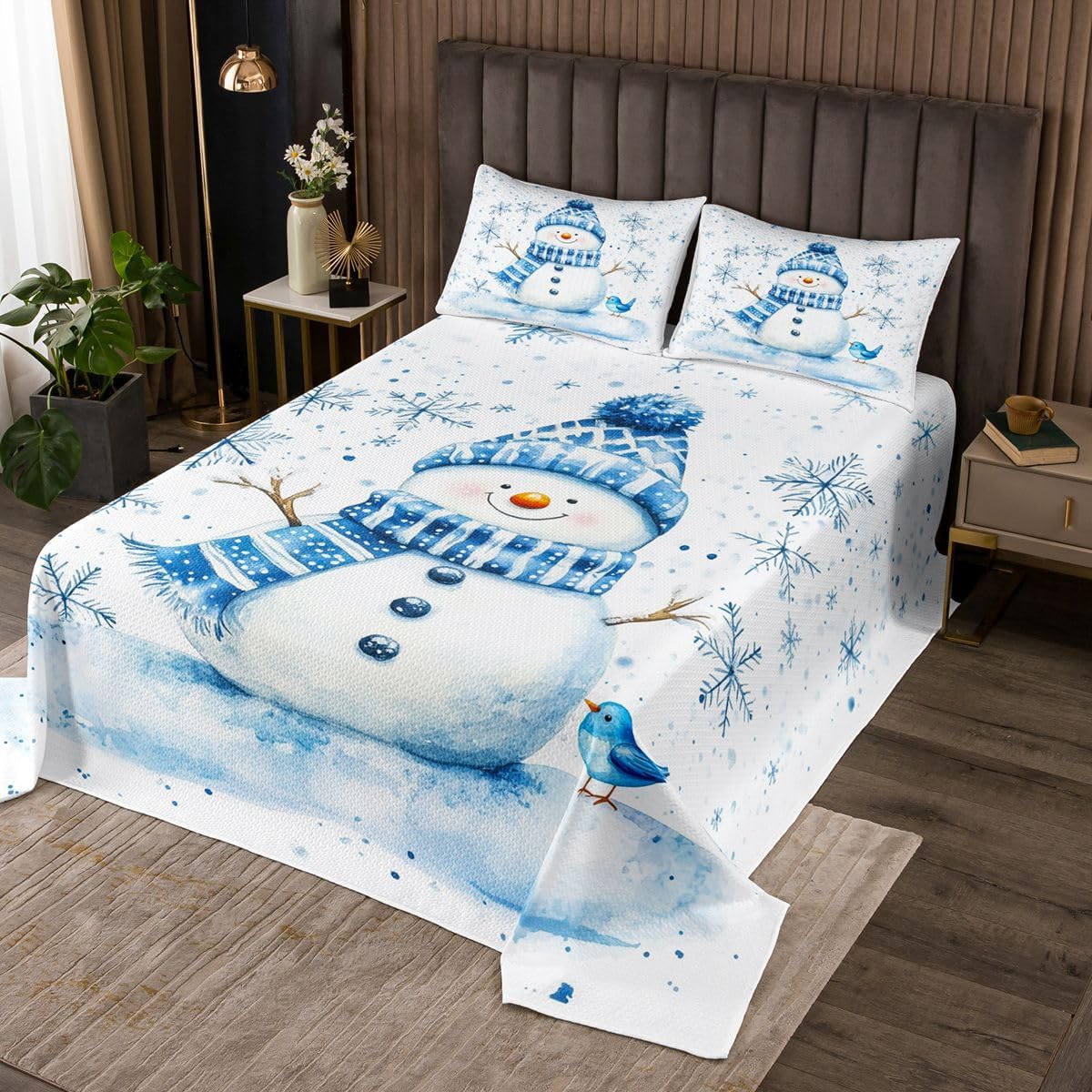 Erosebridal Cute Cardinal Bedspread Sets Queen Size for Kids Teens Adults - Vintage Christmas Tree Coverlet Set Cute Bird in the Branches Bed Set Retro Christmas Ornaments Bedding Set