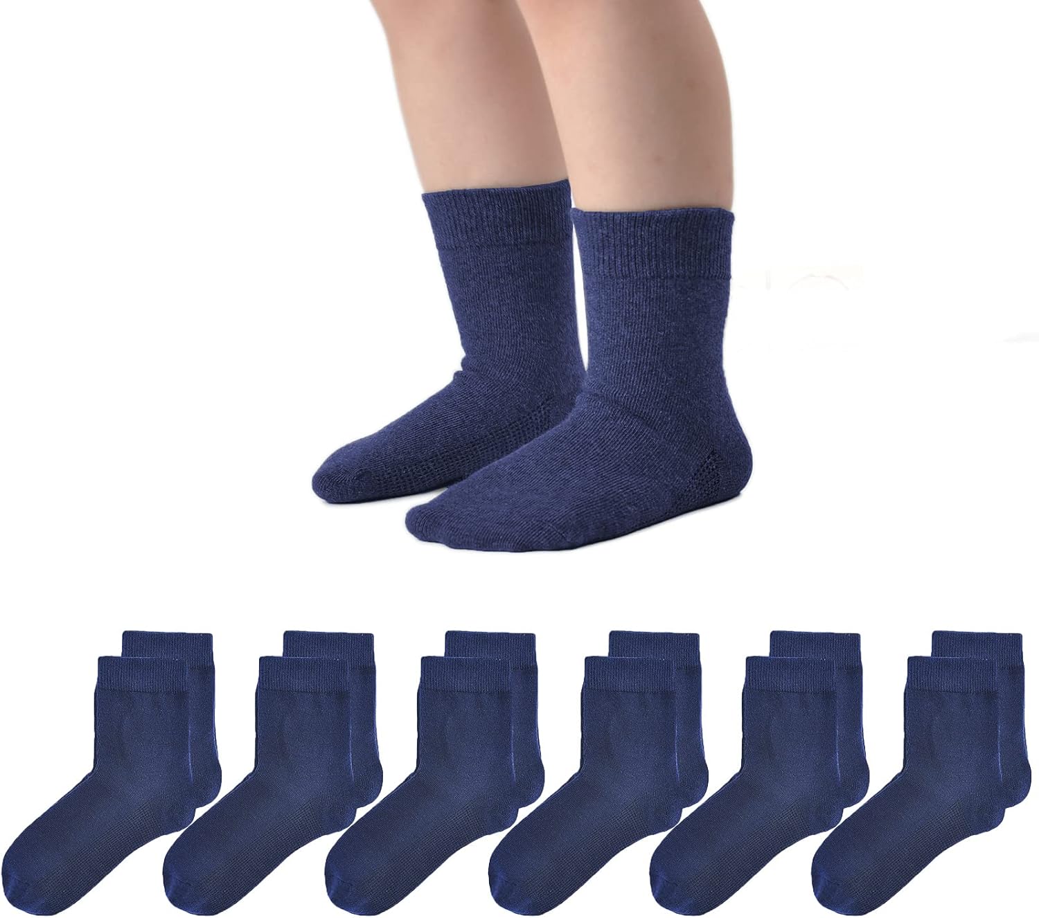 EPEIUS Seamless Socks for Girls Boys Thin Breathable School Uniform Socks Toddlers Cotton Crew Socks 3T-15 Years 6 Pack