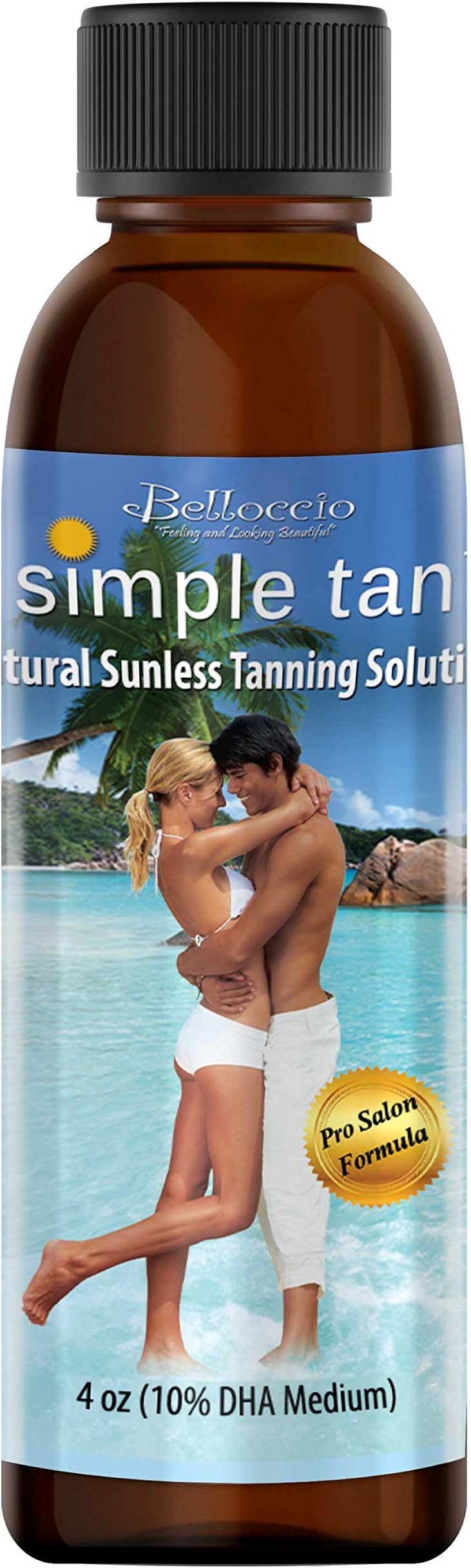 BelloccioSimple Tan 4 Ounce Bottle of Professional Salon Sunless Tanning Solution with 10% DHA and Dark Bronzer Color Guide