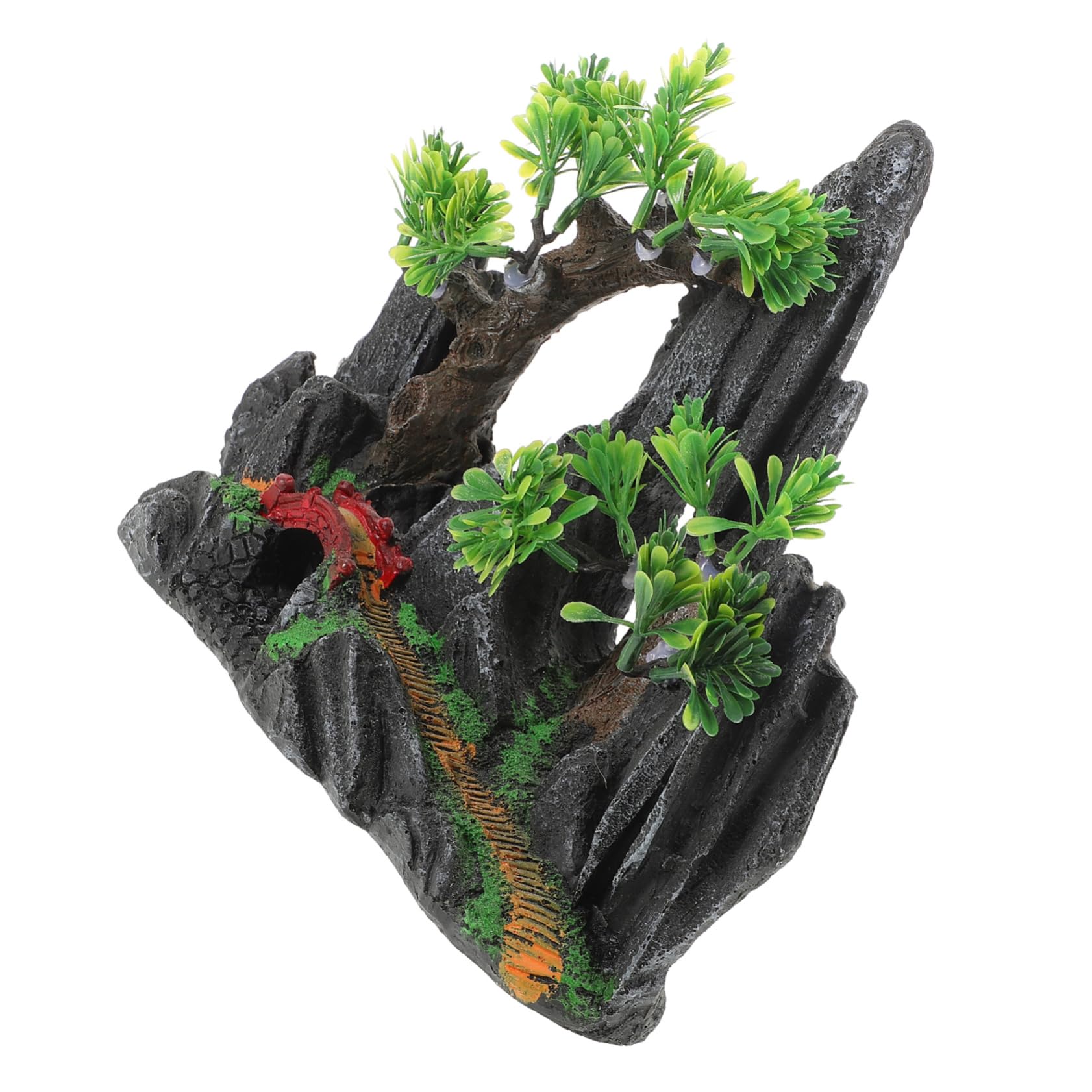 WOONEKY Aquarium Décoration Résine avec Montagne Et Pont Ornement De Rocaille pour Poissons Et Crevettes Décor Aquatique Durable Et Résistant Convient Aux Aquariums Eau Douce Et Salée
