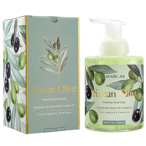 ROMIIE ZOI Jabón de manos espumoso con caja de regalo, aceituna toscana - Fórmula biodegradable humectante y revitalizada - 16.9 fl oz 16.8 oz