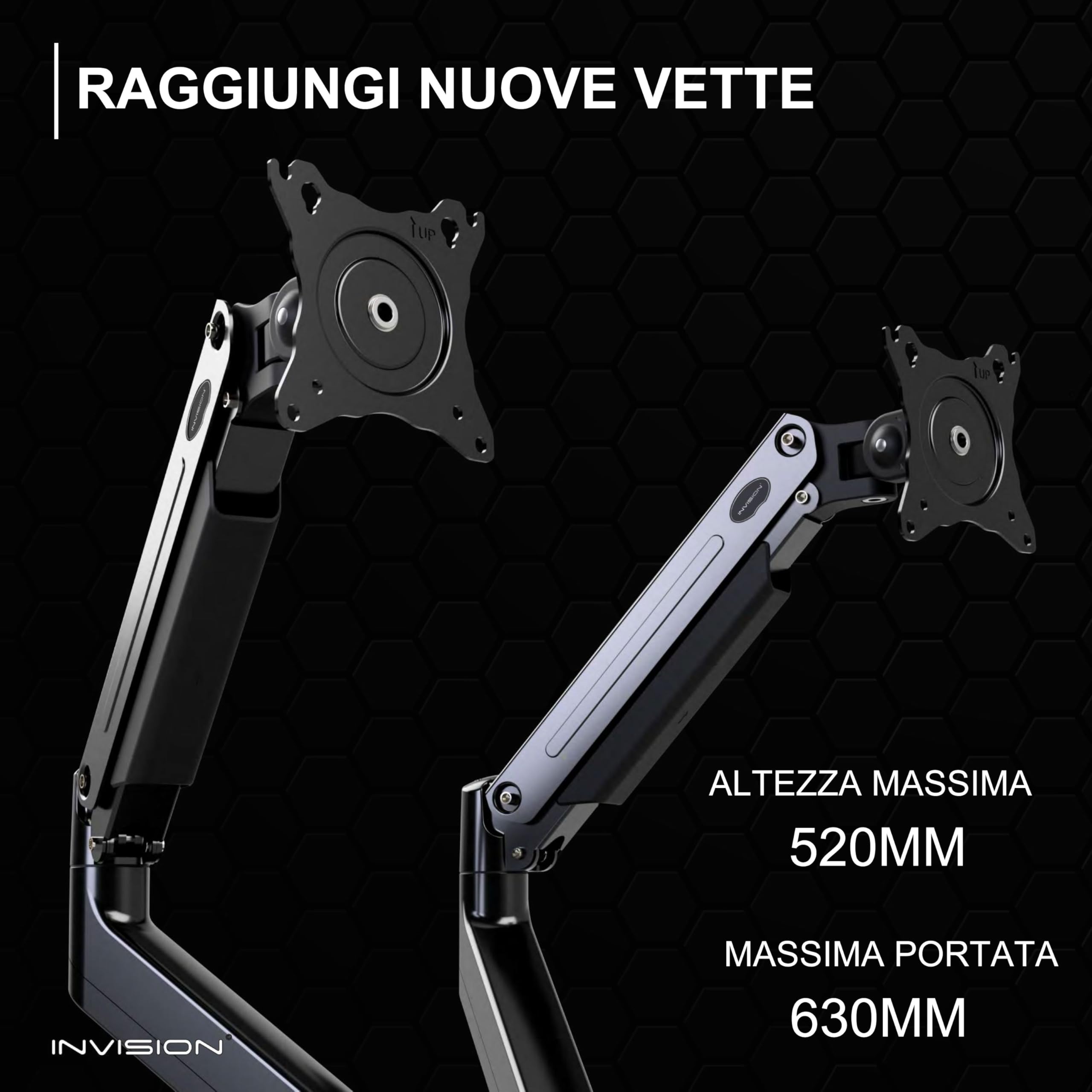 Invision Braccio Monitor Doppio per 24-35" pollic schermi, Peso da 2-15kg, VESA 75/100 mm, Supporto Ergonomico con Molla a Gas e Gestione dei Cavi, Inclinazione, Rotazione, Scrivania Morsetto (MX900)