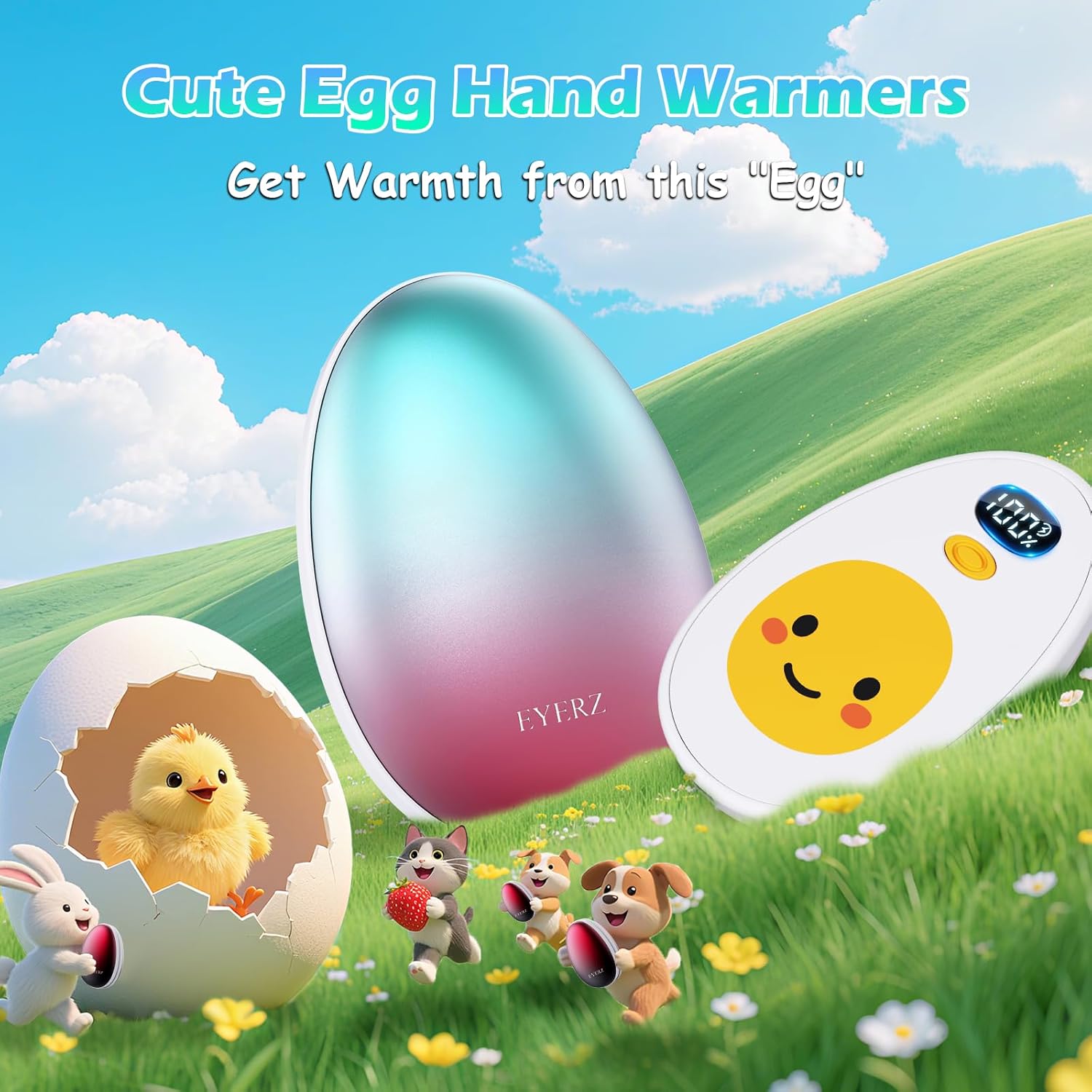 Hand Warmers Rechargeable 2 Pack, Egg Electric Hand Warmers with LED Display & 4 Heat Levels, Magnetic Hand Heater for Women, Kids, Men, Raynauds Essentials, Gifts for Christmas, Birthday, Valentine