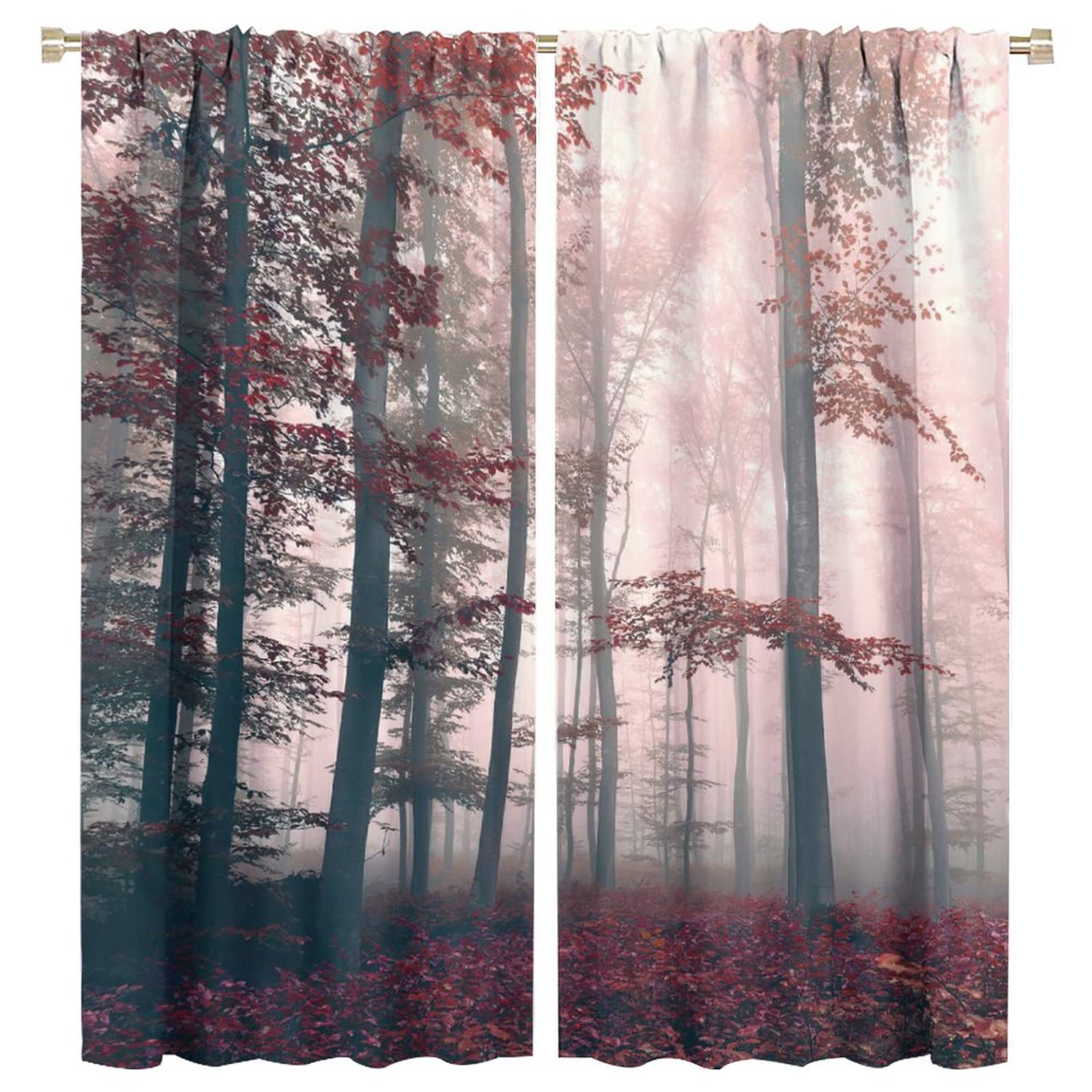 JESTRONRY Forest Blackout Curtains,Mystical Fantasy Woodland Under Heavy Fog Tall Trees Rod Pocket Window Drapes for Living Room Bedroom Kitchen Bathroom Home Decor,2 Panel Set W63xL72in