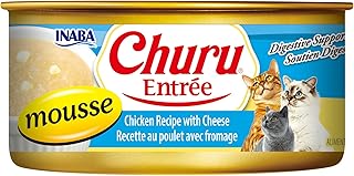 INABA Churu Entrée Mousse for Cats, High Moisture, Prebiotic Wet Cat Food, 5.5oz Cans, 24 Cans Total Chicken Recipe with Cheese