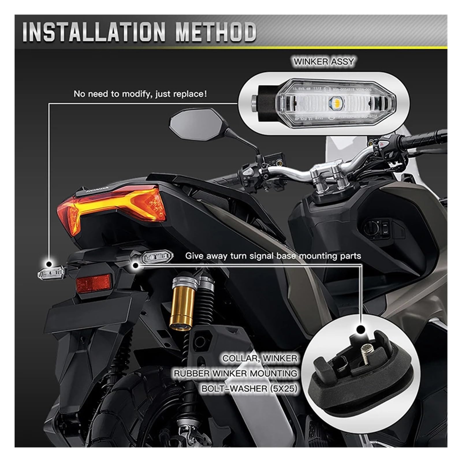 Indicadores de motocicleta Intermitentes LED de 12 V para motocicleta Para HONDA CLICK 125 I. Luces intermitentes. Piezas de repuesto.