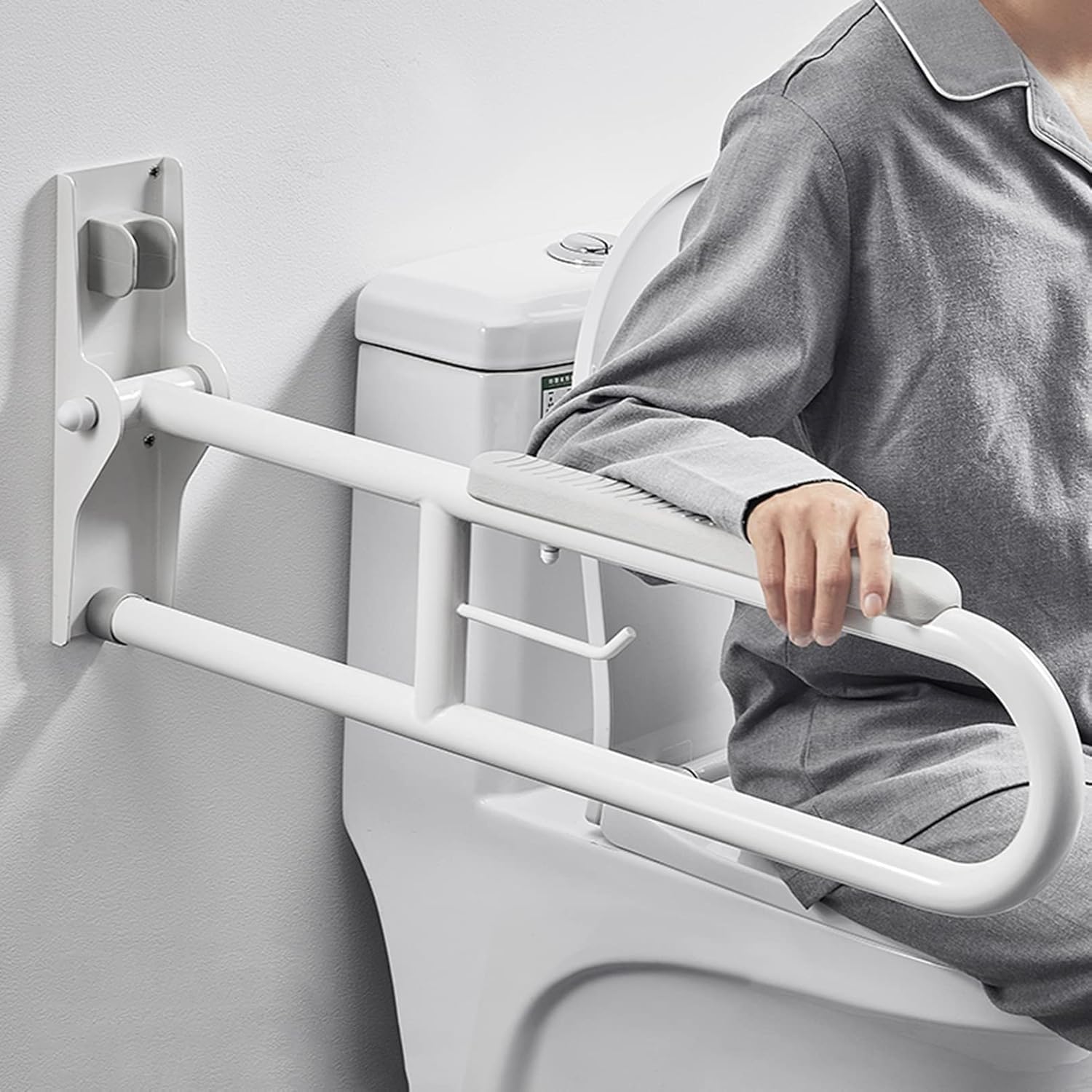 Barra de sujeción Asidero de pared seguro WC plegable Asidero de sujeción plegable antideslizante Ayuda de pie de seguridad con portarrollos de papel higiénico para mujeres embarazadas personas mayore