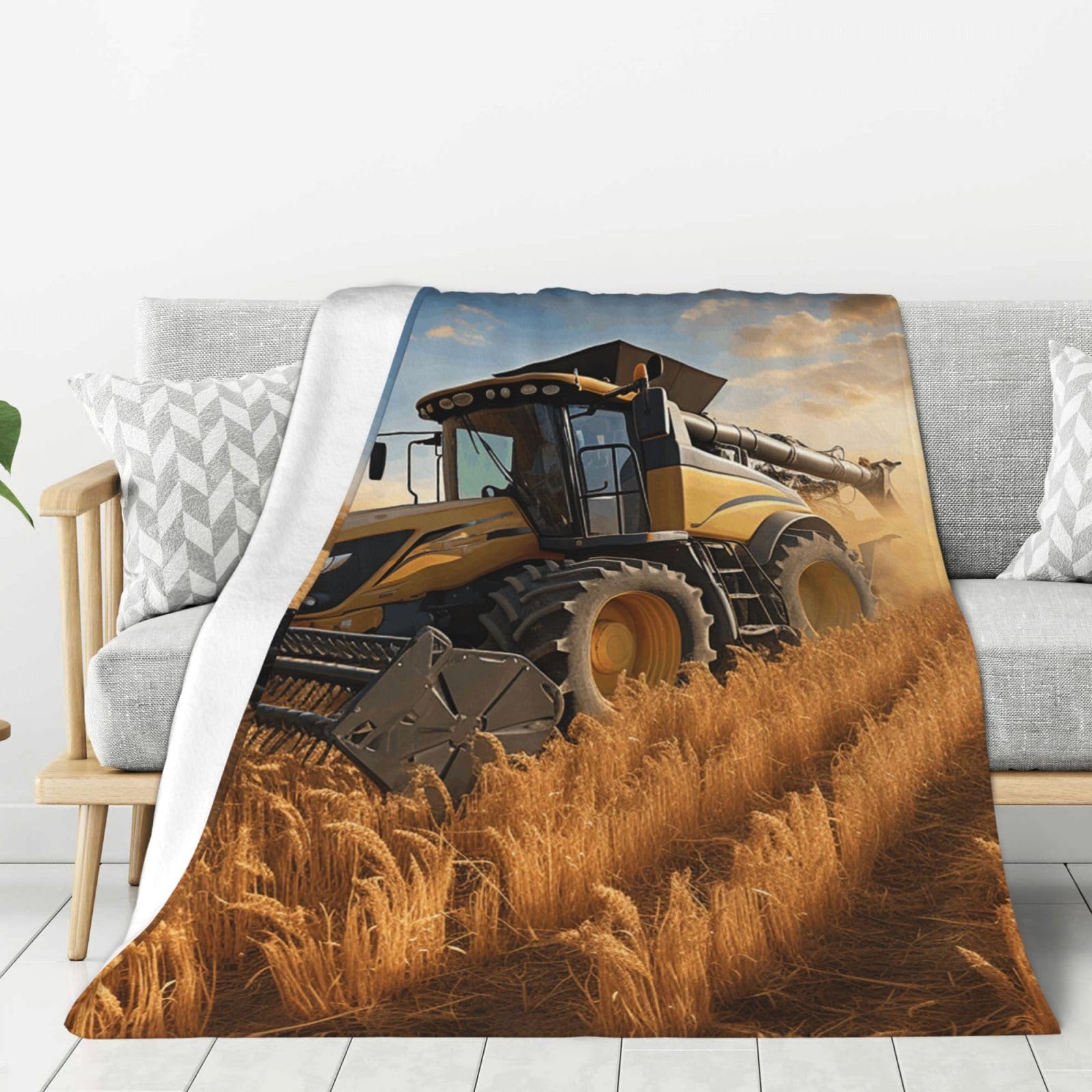 Farm Tractor Harvest Throw Blanket Plush Flannel Fleece Blanket, Soft Lightweight Cozy Blankets 40"X30" for Bed Couch Sofa Travel