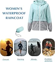 Vista 5 de Century Star Chubasqueros ligeros para mujer, chaqueta rompevientos impermeable para mujer, abrigo impermeable plegable con capucha