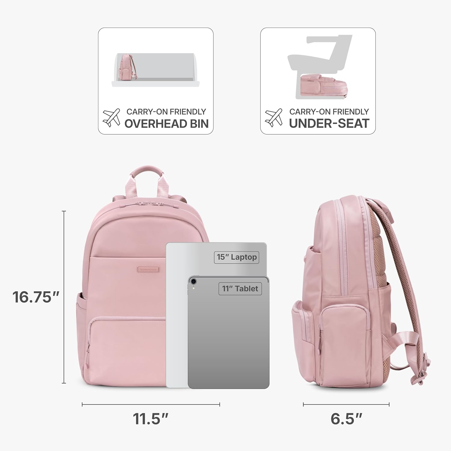Traveler's Choice Iria 20L Backpack for Women, Water Resistant Travel Bag Daypack, Work, College, Business, Commuter, Dusty Pink, Carry-on Laptop Backpack