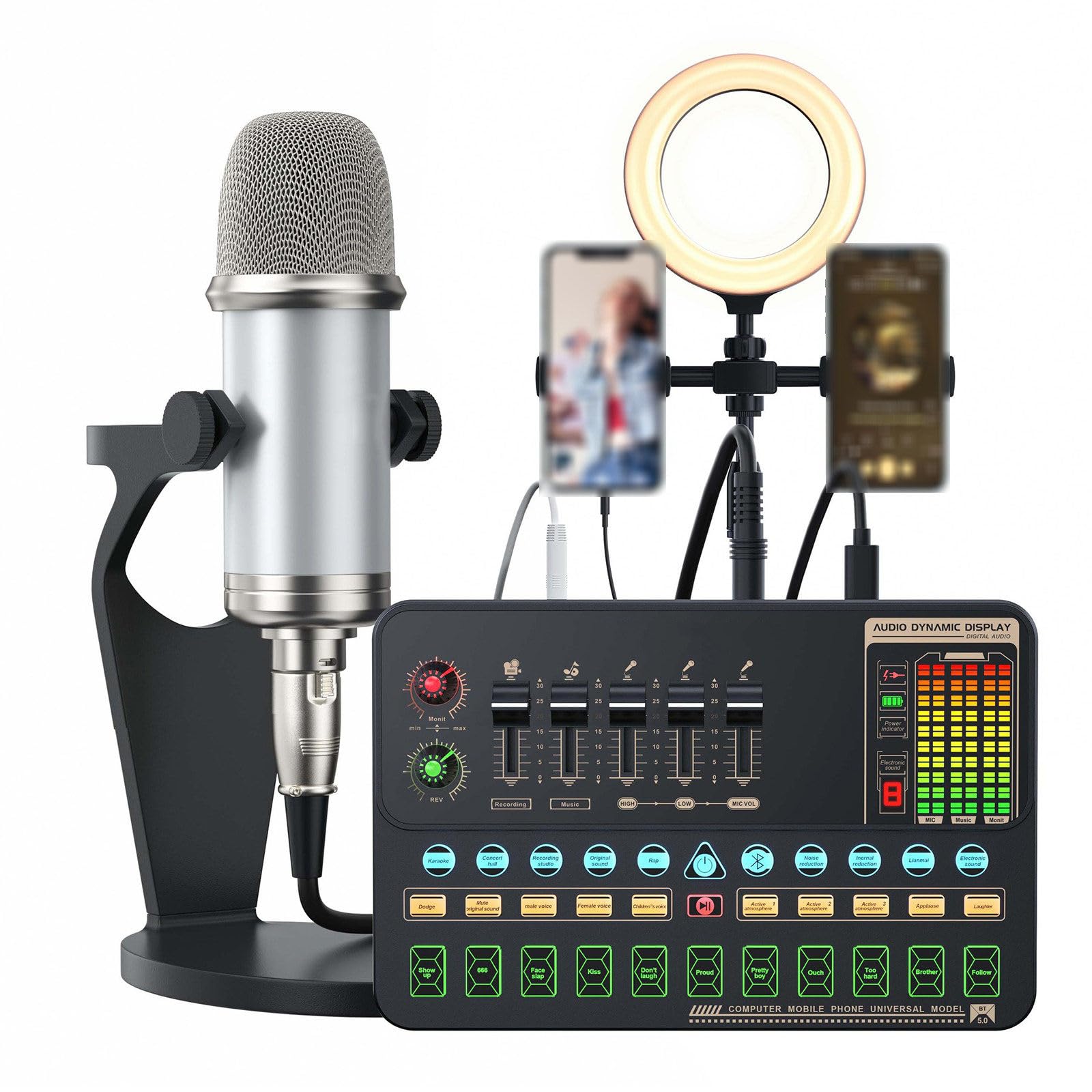 Zestaw kart dźwiękowych Mikrofon pojemnościowy audio Studio Mikrofon do śpiewania do nagrywania podcastów karaoke i transmisji na żywo,I