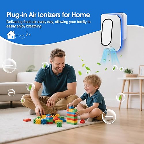 Miniatura 4 de Paquete de 3 purificadores de aire enchufables con luz azul hielo, 4 cepillos incorporados, purificador de aire de iones negativos para el hogar, 2