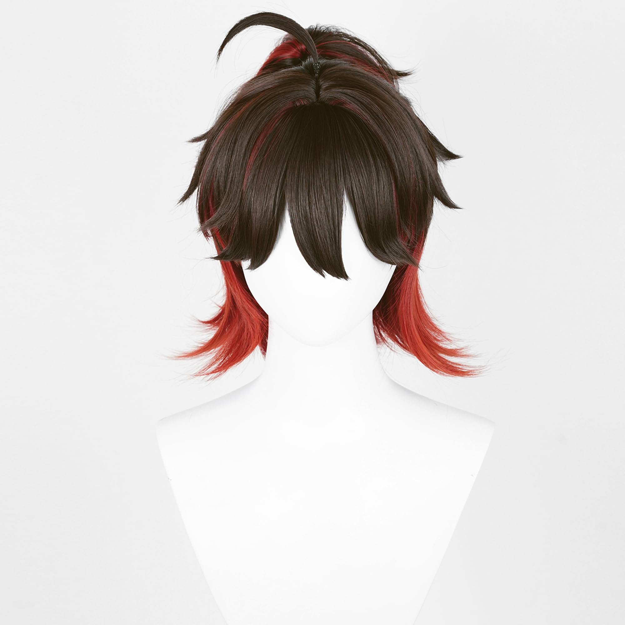 Red Brown Ponytail Straigh Medium Heat Resistant Synthetic Hair With Bangs Costume Hair for Adult Women Men Halloween Cos Anime Party Replacement Wig - Image 2