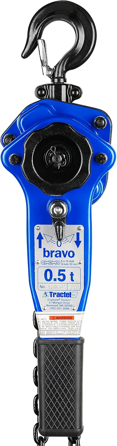 Exclusive Tractel bravo - Lever Chain Hoist | 1/2 Ton Capacity with 15 ft Lift & Pull Length | Professional Grade Ratchet Puller with ANSI B30.21 & OSHA Industrial Standards | 19661 Model