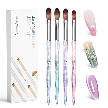 MelodySusie 4Pcs Acrylic Nail Brush Set, Size 8/10/12/14/ Professional Nail Brushes for Acrylic Application Acrylic Powder Nail Extension and 3D Nail Carving for DIY Home Salon Nail Art Manicure Tool