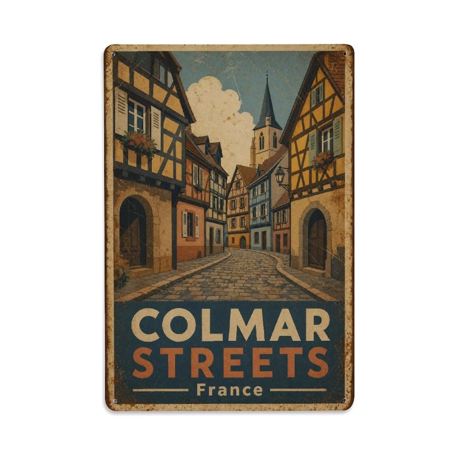 Gead 8X12inch Style Vintage Travel Colmar France Streets Metal Tin Sign