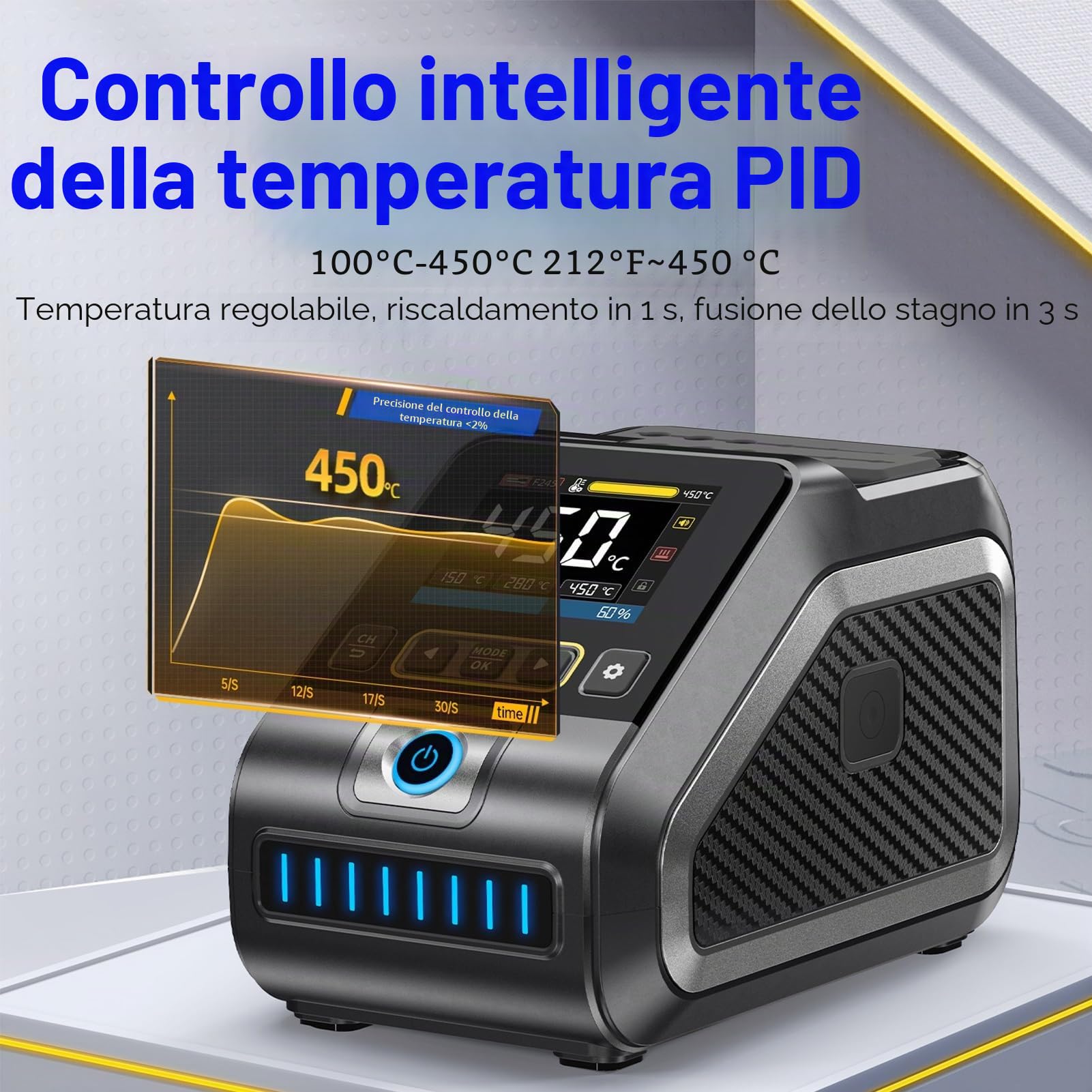 DEWIN Stazione di Saldatura a Stagno,200W 100°C-450°C Temperatura Stazione Saldatura Professionale Stazion Saldant con Spegnimento Automatico e Calibrazione