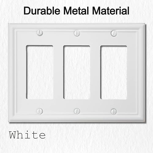 Miniatura 3 de OKAWYC Placa de pared de metal triple para interruptor de luz, paquete de 2 unidades, blanco de 3 segmentos, para interruptor de atenuación de