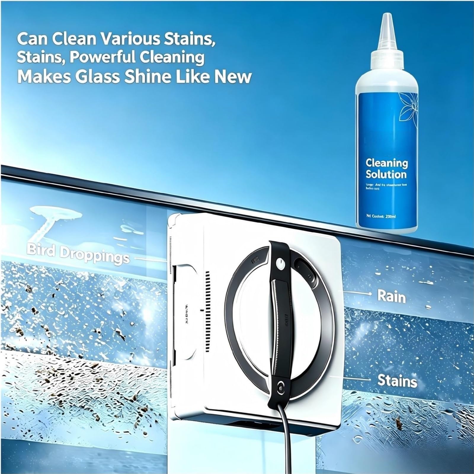 Detergente Per Vetri, 230 Ml × 2, Compatibile Con Winbot W2/W2/W1/W1s | Progettato specificatamente for i robot lavavetri, lascia il vetro senza aloni dopo la pulizia.(4 bottles)