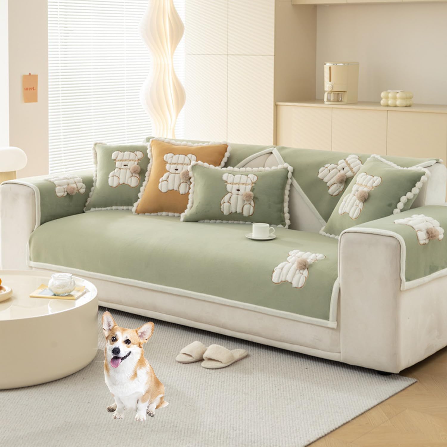 Housse de canapé sectionnel en velours vert ours 110x240 cm