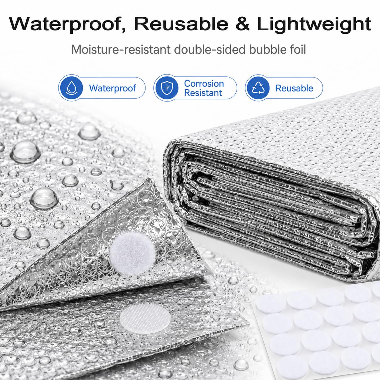 Lámina aislante aluminizada, 1 m x 5 m, 3 mm de grosor, lámina aislante de doble cara de aluminio con 12 tiras adhesivas, lámina reflectante para radiadores para vehículos, techos, ventanas