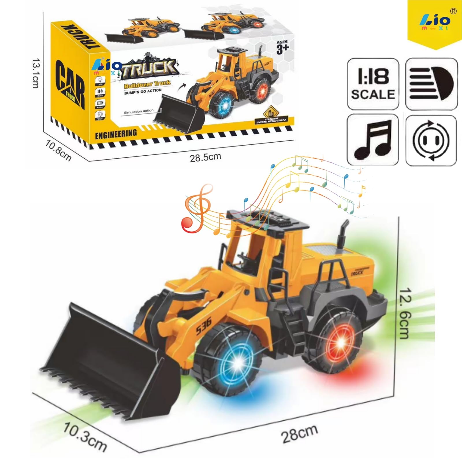 Bulldozer Jouet, marche automatique avec son et lumière véhicules de chantier, camion de chantier Bulldozer, jouet de sable minière, avec lumières et musique multiples, pour enfants de 3 à 7