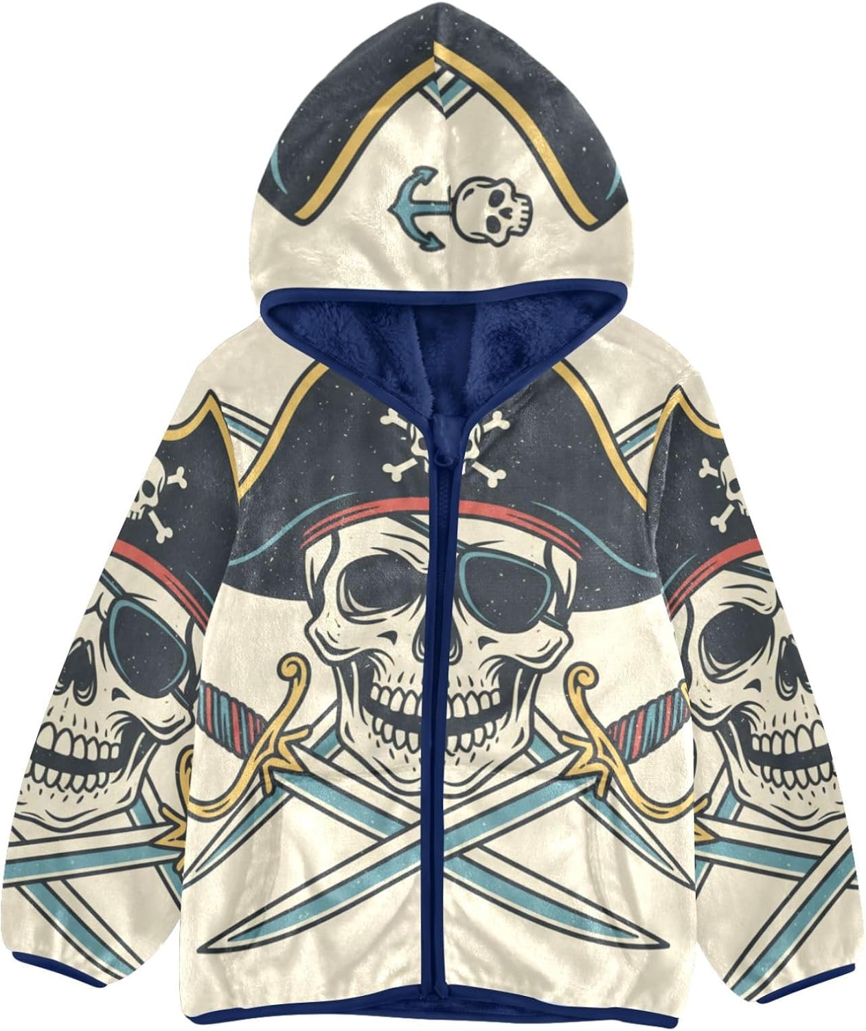 ALAZA Skull Pirate Illustration Hoodie Jacket for Boys Toddler Fleece Zip Up Coat Warm Plush Jacket Outerwear for 3 Years