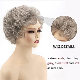 SEVENCOLORS Short Grey Curly Wigs for White Women Natural Wavy Gray Grandma Wig Halloween Costume Synthetic Hair Wigs for Old Lady