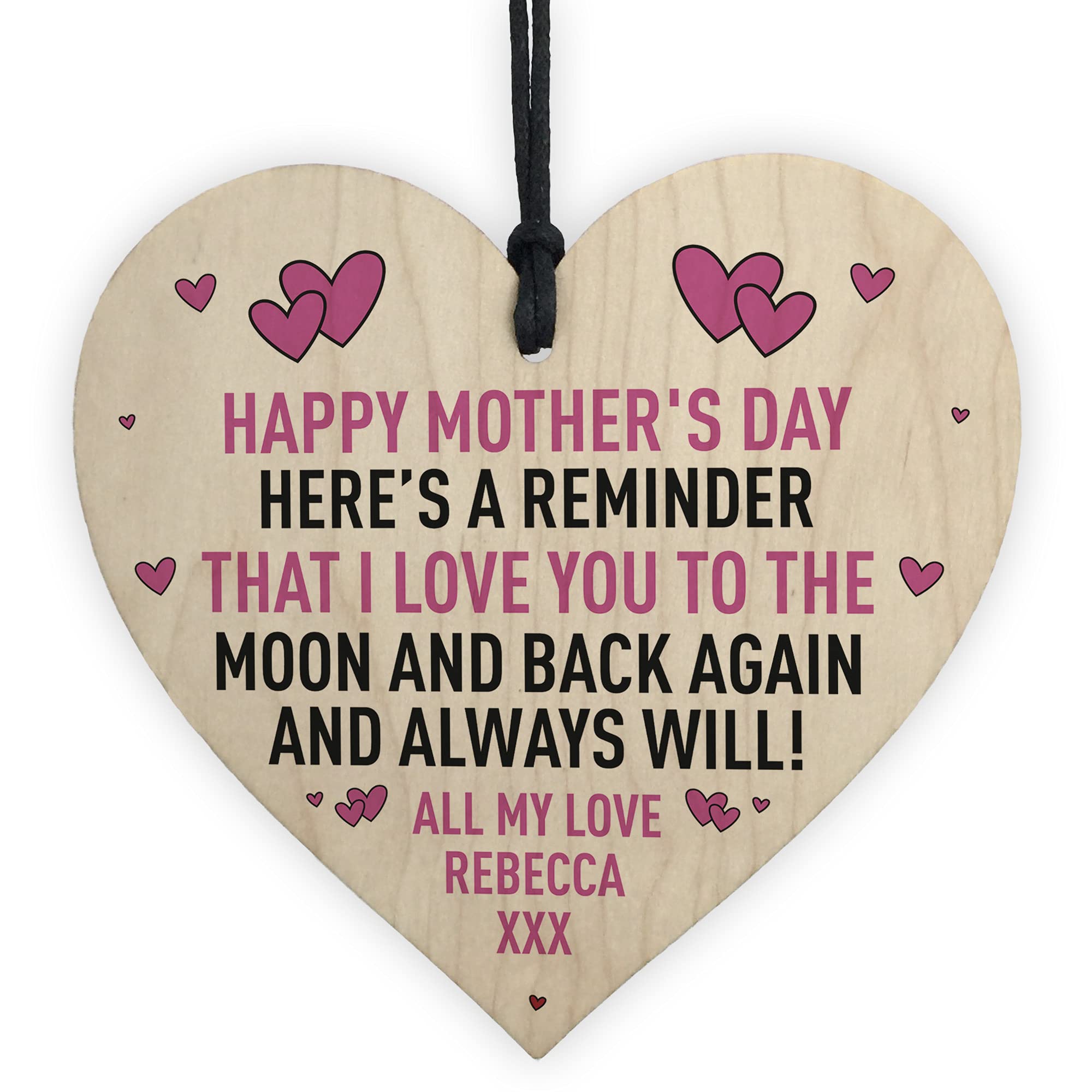 Mothers Day Gift PERSONALISED Wooden Heart Special For Her Keepsake