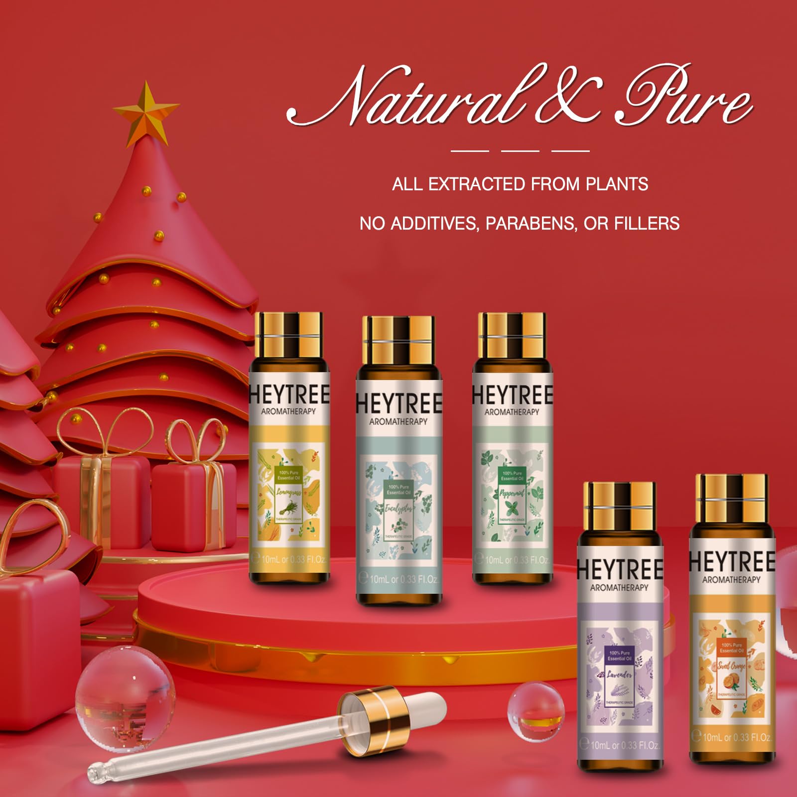Aceites Esenciales Set 8 x 10ml, Aceites Puros de Aromaterapia Natural - Lavanda, Eucalipto, Árbol de Té, Vainilla, Menta, Hierba de Limón, Bergamota, Naranja