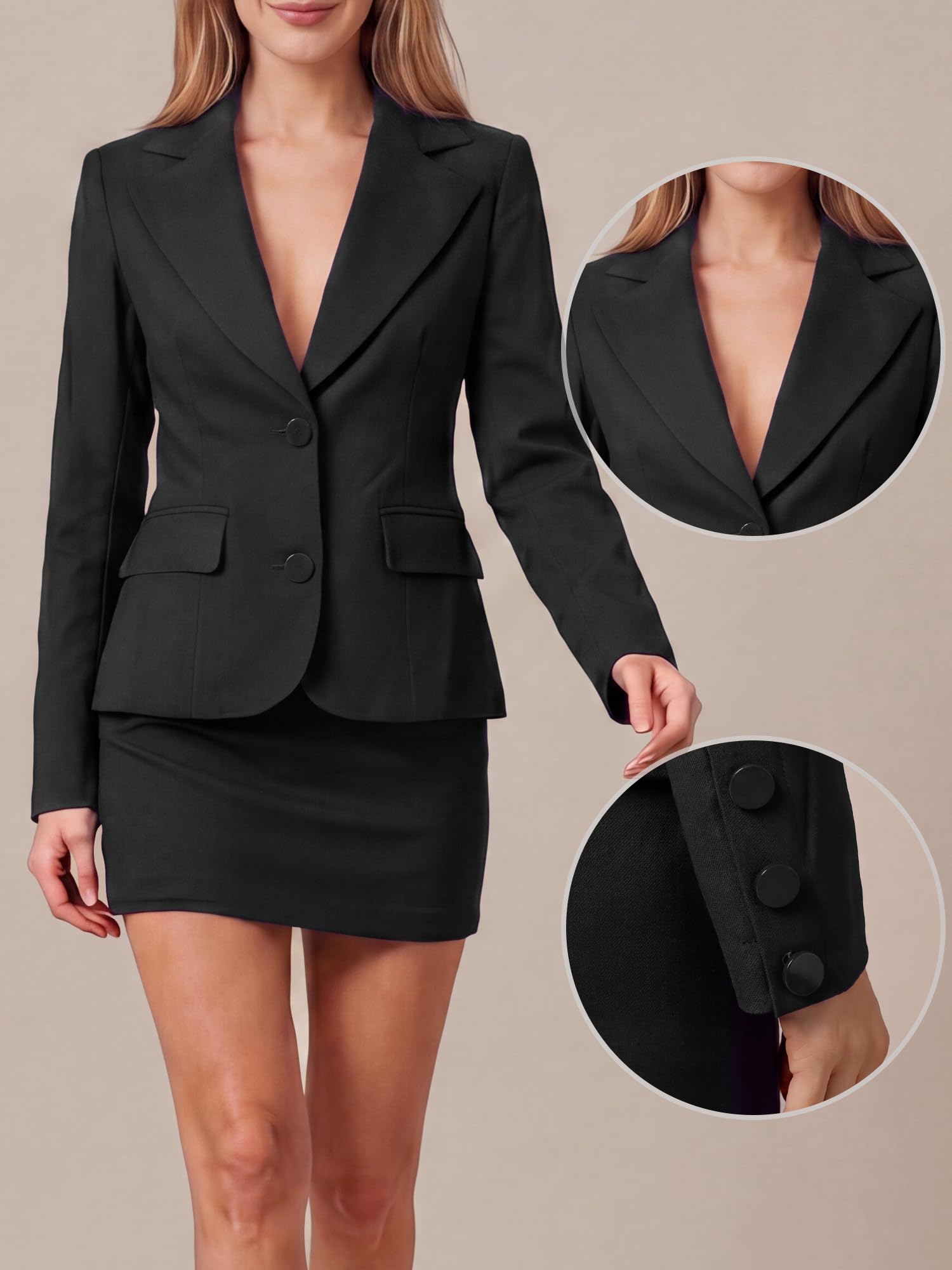 Allegra K Blazer Femme Manches Longues Col Revers Cranté Boutonnage