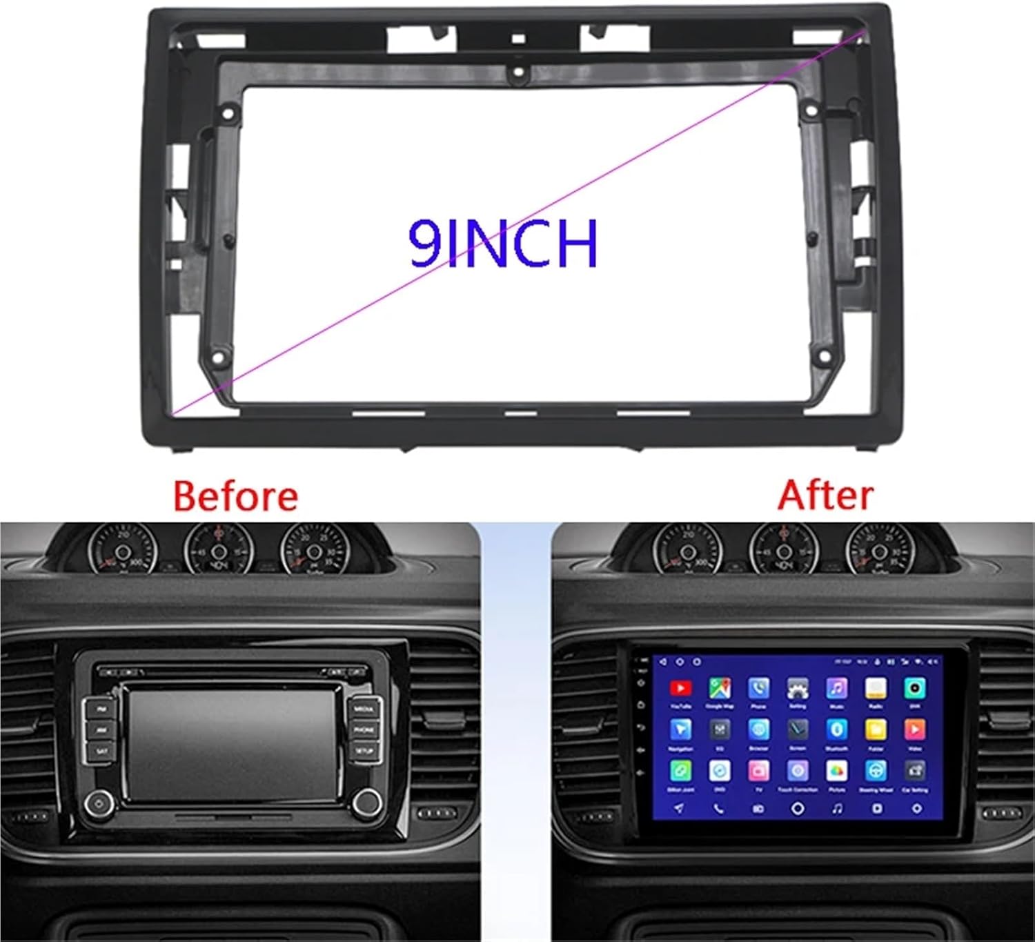 9INCH Car Radio Frame Kit Compatible with Beetle 2012-2018 Auto Stereo Head Unit Dash Panel Mounting Fascia
