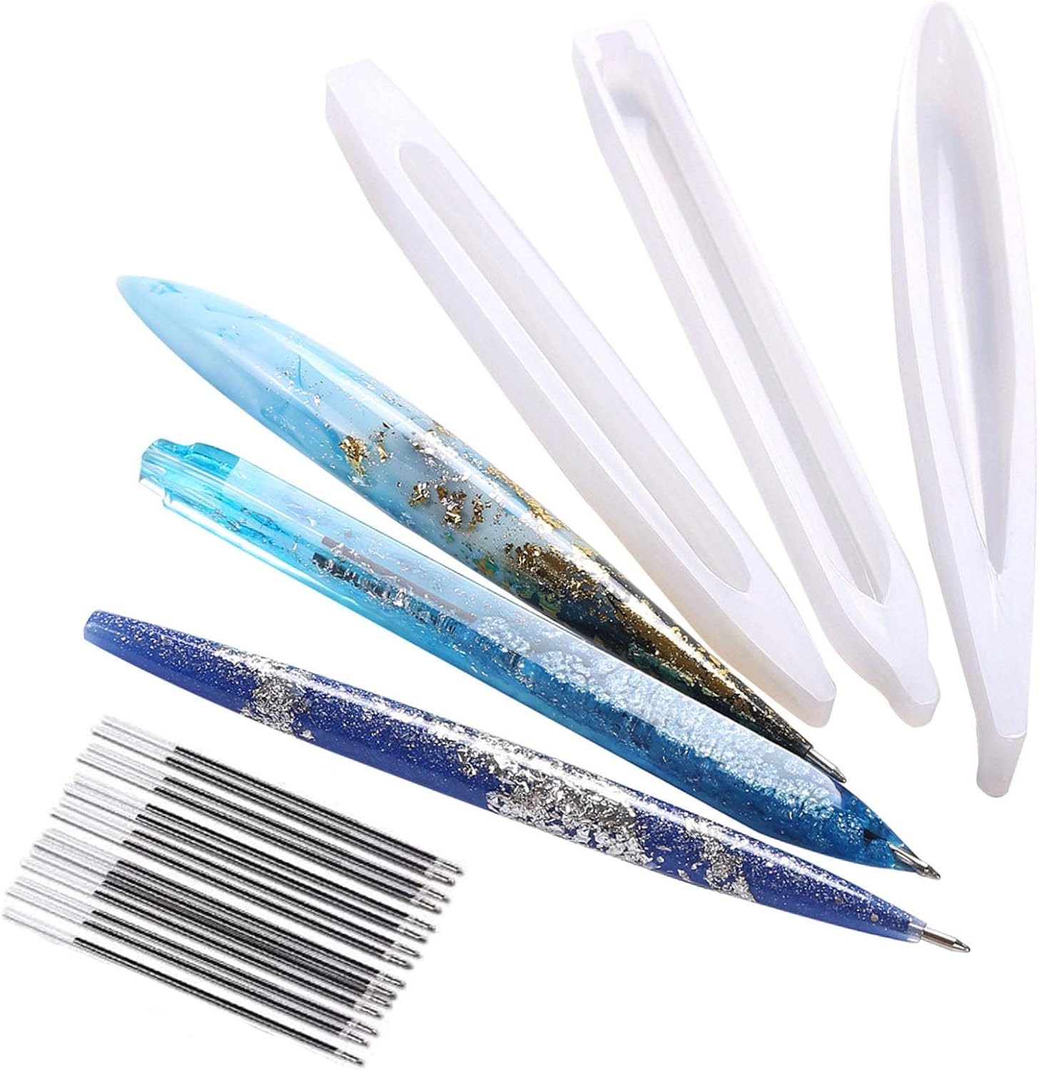 Molde de Sesina de Silicona Bolígrafo Bolígrafo Molde Epoxi en Forma de Cilindro de Silicona para Artesanía de Bricolaje Bolígrafo Casero para Regalo de Estudiante 3 Piezas Moldes con 30 Recargas