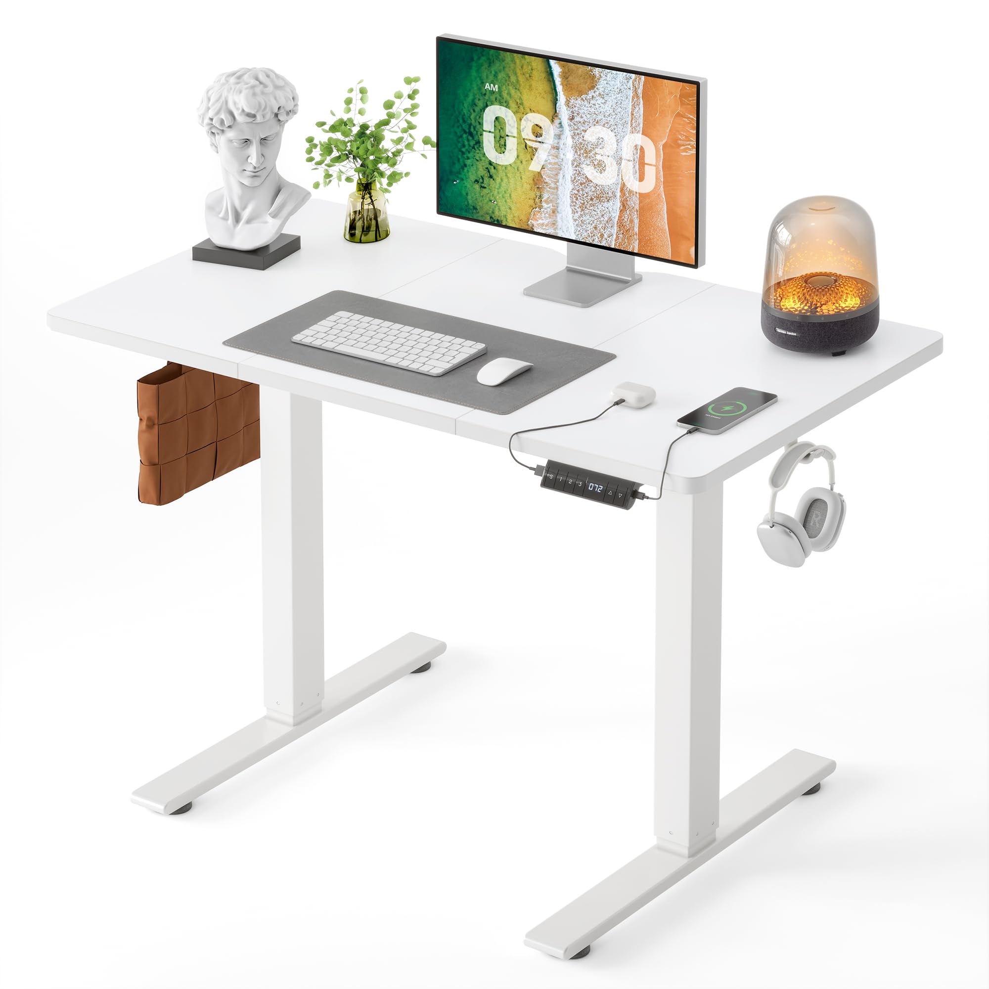 FEZIBO Schreibtisch Höhenverstellbar Elektrisch mit USB-A und USB-C-Ladeanschlüssen,120 x 60 cm,Steh-Sitz-Schreibtisch,Standing Desk,Weiß