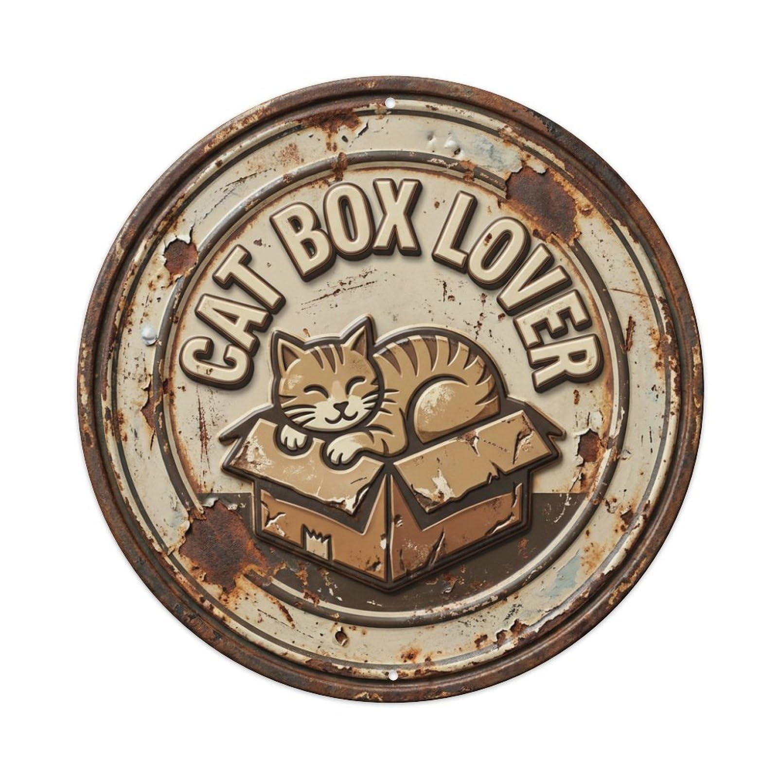 Vintage Cat Box Lover Purr Metal Tin Sign Plaque Wall Decor for Cafe, Club, Garden Round Metal Poster 8x8Inch