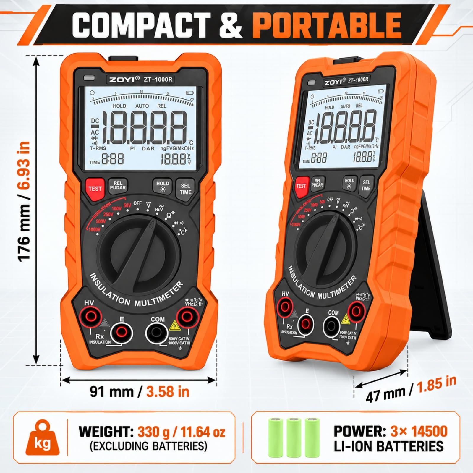ZOYI ZT-1000R 2 in 1 Megohmmeter Multimeter, 50V/100V/250V/500V/1000V 5 Gear with DAR&PI, Insulation Resistance up to 20GΩ, 19999 Counts Auto Range T-RMS, V,Ω,C,FREQ,Temp, Diode,Continuity Tester — Amazon image 9