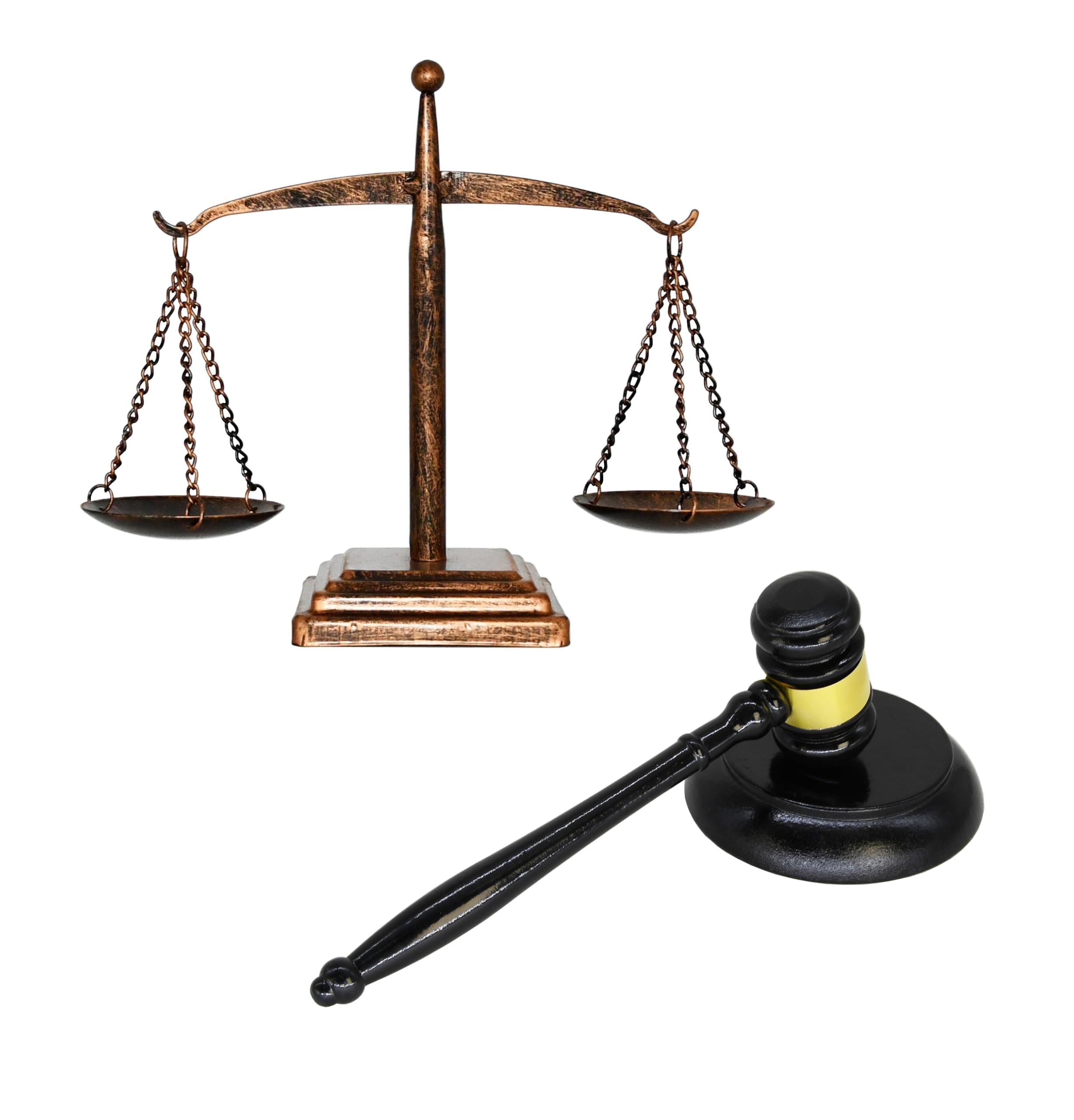 Owlgift Bronze-Gav Justice Scale With Fixed Beam And Gavel Set – 8.1” Bronze Metal Scales Of Justice With Wooden Judge Gavel – Symbol Of Fairness, Law, And Integrity – Decorative Gift Or Jewelry Display