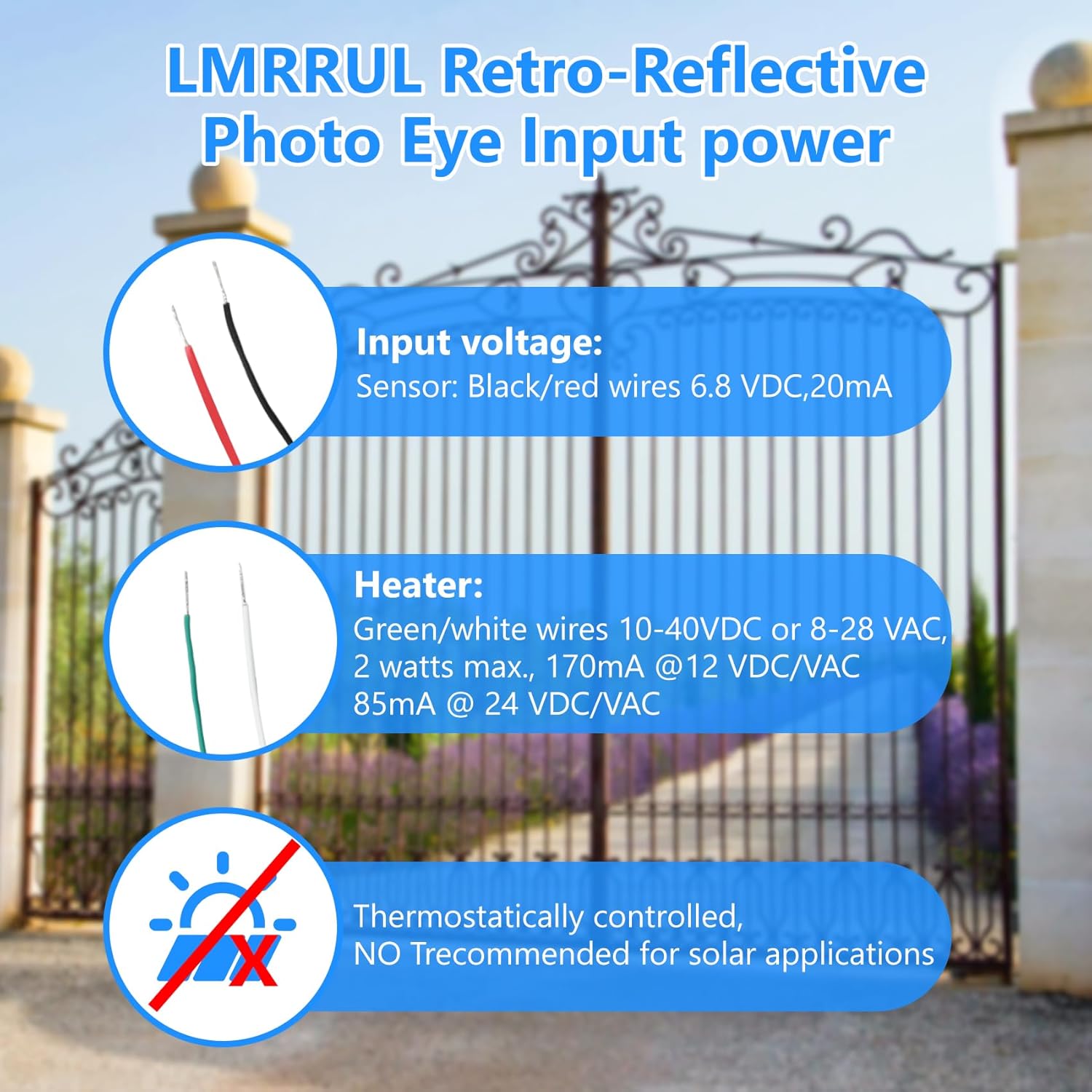 for LiftMaster LMRRUL Retro-Reflective Photo Eye,Compatible with LiftMaster UL Series Gate Operators,for Model CSL24UL/CSW200UL/CSW24UL/HDSL24UL/LA400UL/LA412UL/LA500UL/RSL12UL/RSW12UL/SL3000UL