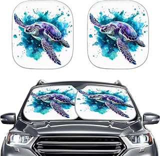 Watercolor Turtle Car Windshield Sun Shade Blocks Sunlight Front Windshield Sun Shade with Shortage Bag Automotive Interior Sun Protection for Most Vans SUVs Trucks